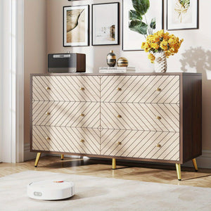 Elegant SixDrawer Dresser with Gold Detailing