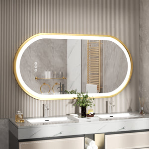 GoldFramed Oval LED Bathroom Mirror with Smart Touch