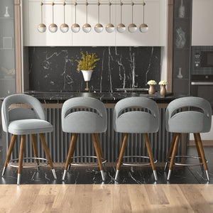 Set of 4 Modern White Velvet Swivel Bar Stools