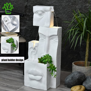 LED Resin Face Fountain with Shelves for Modern Decor