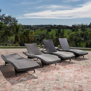 Set of 4 Wicker Reclining Lounge Chairs for Outdoors