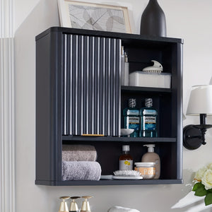 Modern Wall Cabinet with Fluted Door  MarbleEffect Top