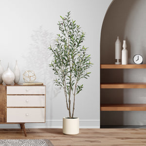 Graceful Tall Artificial Olive Tree in Sleek White Planter