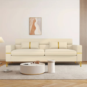 Modern 3Seater Fabric Sofa with Cushions  Metal Legs