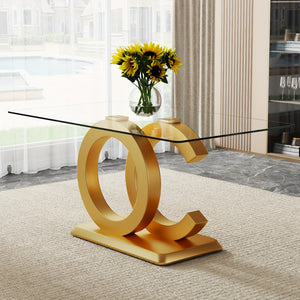 Modern 63 Glass Dining Table with Golden Base