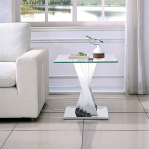 Luxurious Glass Table with Mirrored Steel Legs  Versatile Elegance